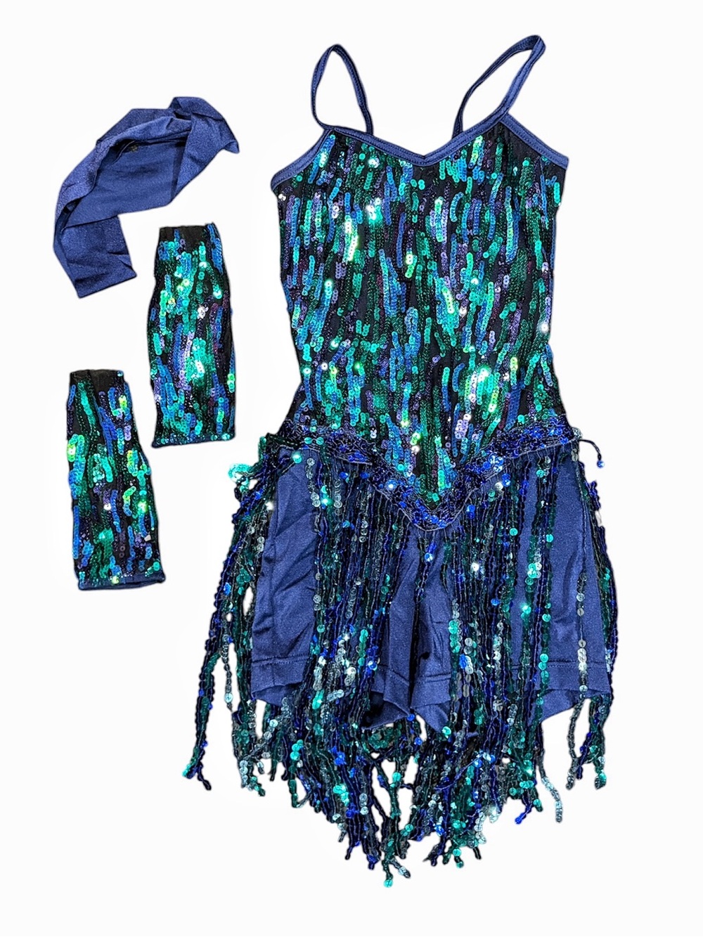 Costume Gallery | Blue Green Sequin Dance Costume with Headband Wristbands, LC